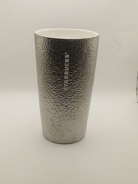 Starbucks 2023 Holiday Silver Metallic Foil Hammered Texture Ceramic Tumbler Mug